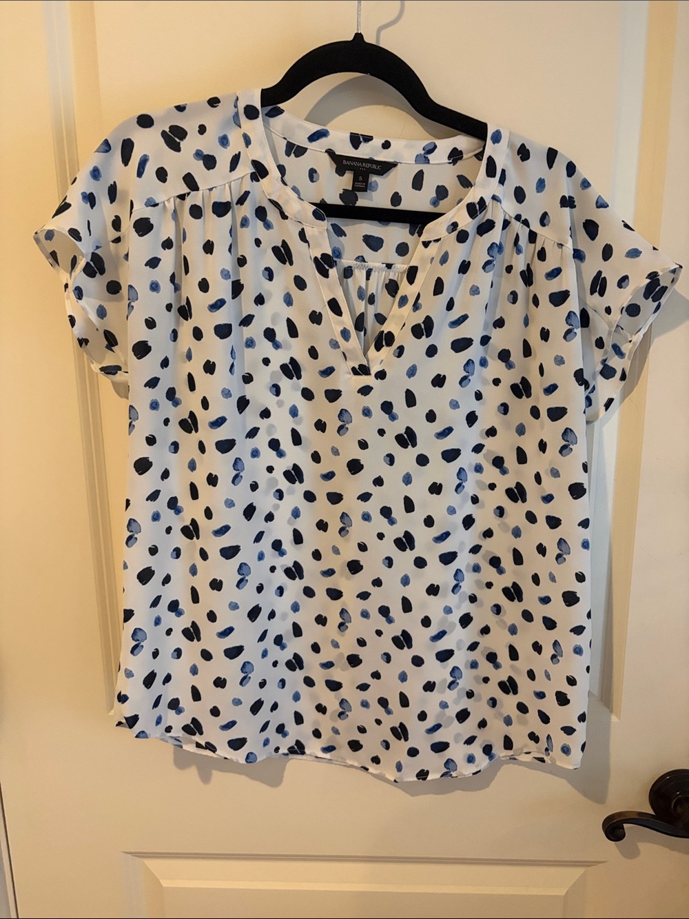 Banana Republic White Blouse with Navy Spot Print